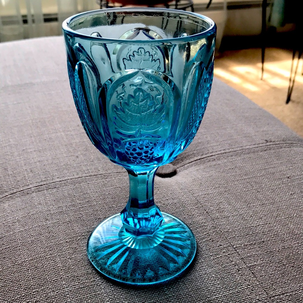 vintage Blue Glass Vine glass. 6 1/2”